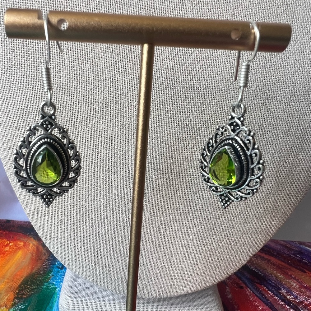 Silver peridot earrings